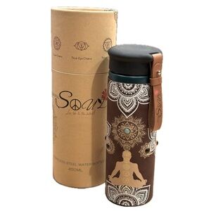 NIB Stainless Steel Water Bottle Chakra Stones Live Life to the Fullest drinking